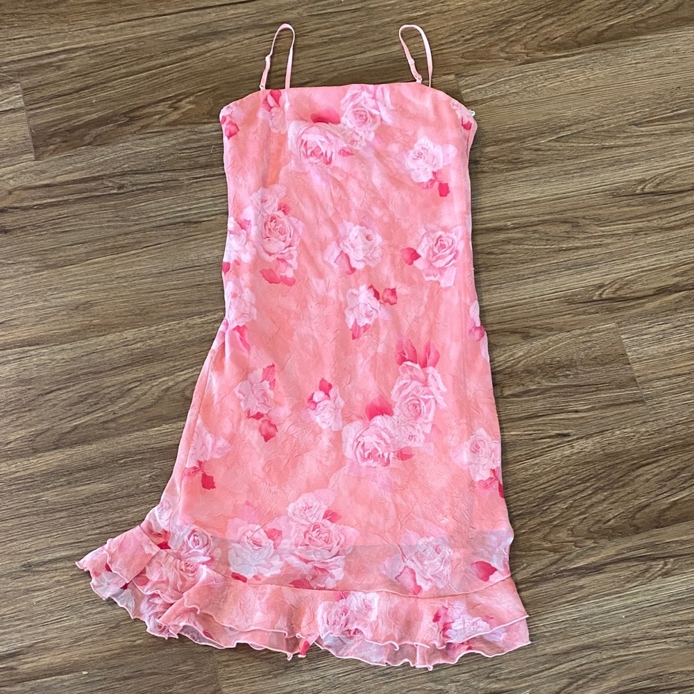 90s slip dress 9/10 floral dress City Triangles pink rose print grunge Fairycore